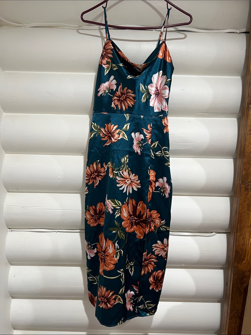 SHEIN Teal Floral Slip Dress with Rust and Pink Blooms